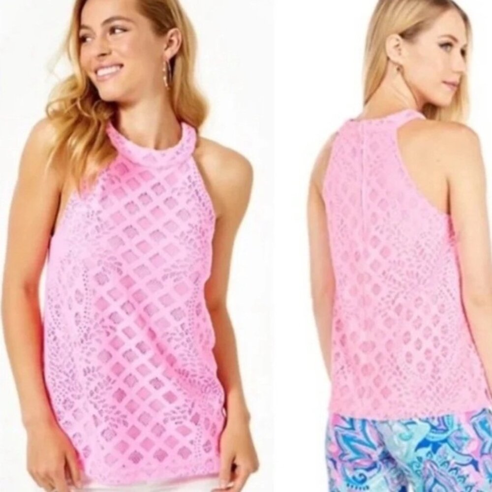 NWT Lilly Pulitzer Rayanne Halter Top Pineapple Geo Lace ~~ M